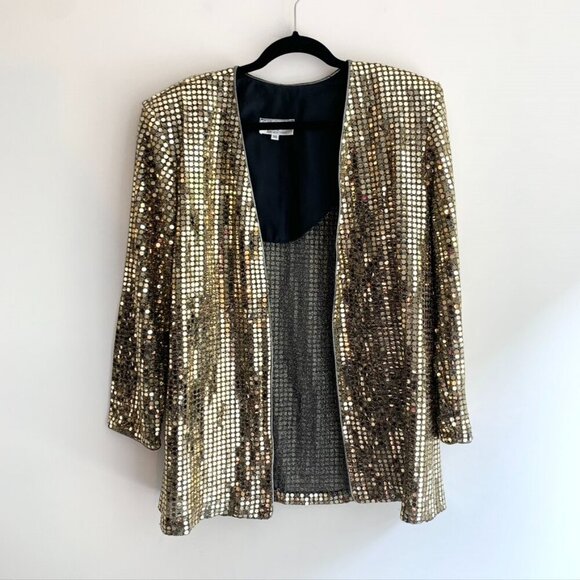 Vintage Braemar Jeremy Scott Blazer Sequins Metallic 90s Jacket Shoulder pads - Picture 6 of 16